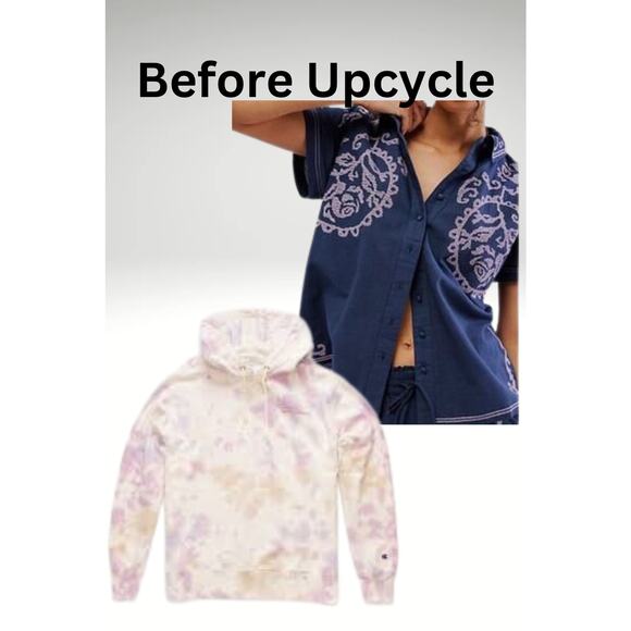 NWOT Upcycled Free People Embroidered Top and Champion Tie Dyed Sweatshirt  S-L - Picture 3 of 10